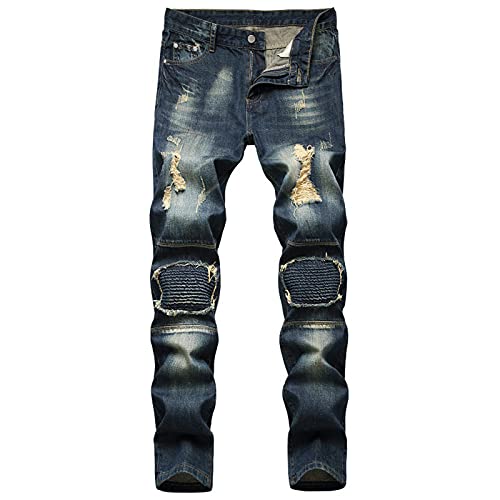 yiouyisheng Jeans Herren Zerrissen Nostalgische Jeans Herren Stretch Jeanshose Männer Jeans Hose Slim Fit Hip Hop Streetwear Kniepflaster Denim Hose XS-6XL von yiouyisheng