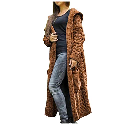 yiouyisheng Lange Strickjacke mit Kapuze für Damen Trendiger Cardigan Strick Mantel Jacke Frühling Herbst Winter Outwear Strickmantel mit Taschen von yiouyisheng