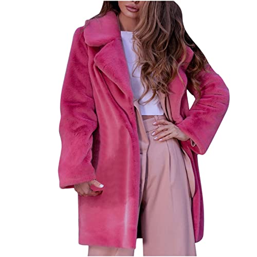 yiouyisheng Plüschjacke Damen Flauschig Mantel Damen Jacke Langarm Kunstpelzmantel Winter Wintermantel Damen Lang Weich Bequem Kunstpelz-Thermojacke Schwarz Pink Grau von yiouyisheng