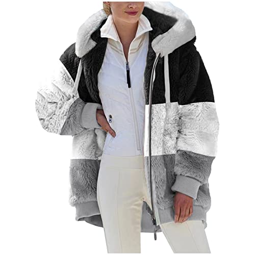 yiouyisheng Plüschjacke Damen Teddy Fleecejacke Mode Winterjacke Damen Lang Flauschig Kapuzenjacke Winter Jacke Damen Teddy Jacke Damen Mantel Plüsch Hoodie Warm von yiouyisheng