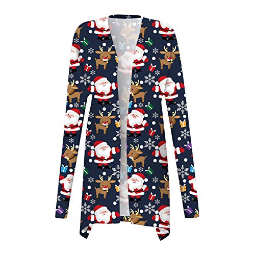 yiouyisheng Strickjacke Damen Weihnachten Rentier Schneeflocke Weihnachtsmann Drucken Christmas Cardigan, Xmas Strickjacke Lässige, langärmelige Weihnachtsjacke für Damen von yiouyisheng