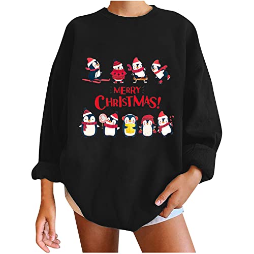 yiouyisheng Süße Pinguine Drucken Weihnachtspullover Damen Weihnachten Sweatshirt Ohne Kapuze Langarm Rundhals Pullover Merry Christmas Sweater Neujahr Jumper Weihnachtspulli Bluse Tops von yiouyisheng