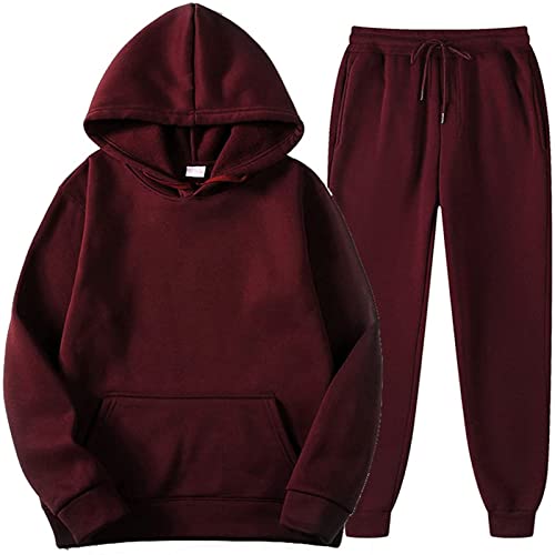 yiouyisheng Unisex Trainingsanzug - Einfarbig Jogginganzug - Herren und Damen Winter Sport Freizeit einfarbig Pullover Top + Hose, mit Kordelzug und Tasche von yiouyisheng