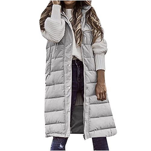 yiouyisheng Winterjacke Damen Weste Lang Steppweste mit Kapuze Longweste Daunenweste Damen Winter Warm Steppjacke Ärmellose Winterweste Kapuzenweste Gilet Jacke Mantel von yiouyisheng