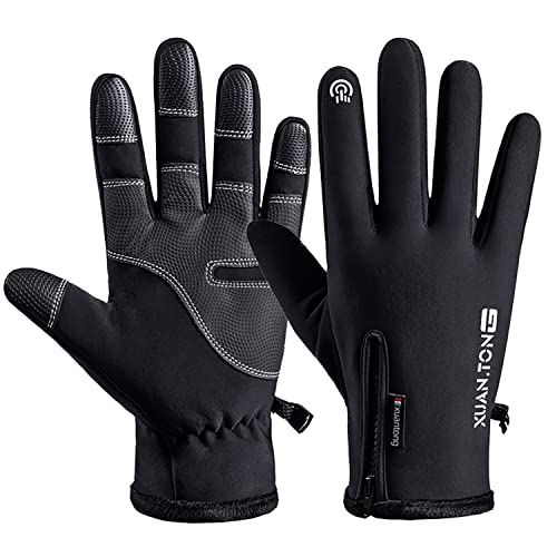 yoofun Fahrradhandschuhe Herren, Winter Wasserdicht Fahrrad Handschuhe Männer Damen Touchscreen Handschuhe Winddichtehandschuhe-Vollfinger Sporthandschuhe (Schwarz, L) von yoofun