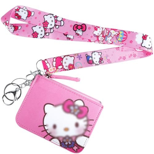 yumcute Ki-ty Geldbeutel Kinder Jungen Mädchen, Kinder Geldbeutel Brustbeutel Kinder mit Lanyard, Cartoon Anime Geldbörse, Portmonee Kinder, Portemonnaie Kinder mit Umhängeband und Schlüsselanhänger von yumcute