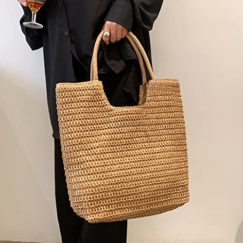 yyzlvffm Strandtasche Mode Große Kapazität Stroh Umhängetasche Rattan Strandtasche Gewebte Handtasche Lässige Damen Handtasche Shopping Handtasche Kupplung Handtasche Khakid von yyzlvffm