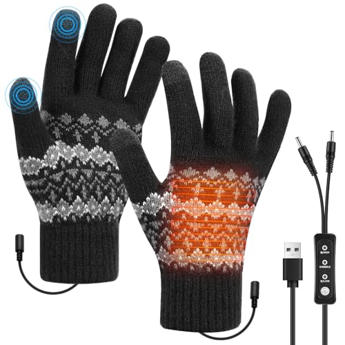 zerotop USB Beheizte Handschuhe Damen und Herren Winterhandschuhe Touchscreen Handschuhe Strick Fingerhandschuhe Sport Warm Winterhandschuhe Gestrickt Handwärmer Laptophandschuhe als Wintergeschenk von zerotop