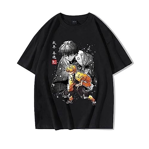 zhedu Japanisches Anime T-Shirt Kamado Nezuko Grafik Kurzarm Übergroßes Unisex Manga Kleidung Top (S,Agatsuma Zenitsu) von zhedu