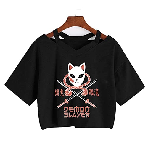 zhedu Kamado Nezuko Anime T-Shirt Short Sleeve Navel Harajuku Y2k Kawaii Printed Women's Summer Korean Style Loose Student Short-Sleeved Top Ins (XXL,Color 03) von zhedu