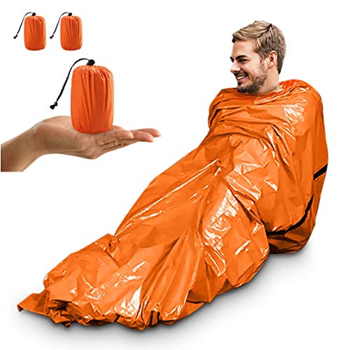 Notfallzelt, Tragbar Notfall Schlafsack Notfallzelt Wasserdicht Survival Schlafsack Hitzeabweisend Erste Hilfe Rettungsdecken Ultraleicht Biwak Sack für Outdoor Camping und Wandern (Orange- 2 Packung) von zimohe