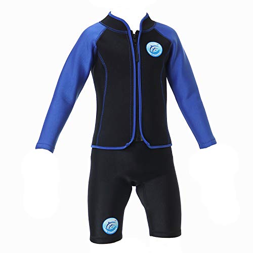 Kinder Neoprenanzug Jungen Kurzarm Badeanzug Sonnenschutz 2,5 mm Neopren zweiteilige Neoprenanzüge Shorts Junior Jugend Neoprenanzug Schwimmanzug (blau, M) von ziyimaoyi