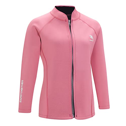 Neoprenanzüge Jacke Damen 2 mm Neopren Tops Surfanzug Tops Jacke Lange Ärmel Frontreißverschluss Schwimmen Surf Anzüge Tops Tauchjacke (3XL, Rosa) von ziyimaoyi