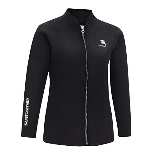 Neoprenanzug für Damen, 2 mm, Surfanzug, Oberteil, Jacke, lange Ärmel, Reißverschluss vorne, Schwimmen, Surfen, Anzüge, Oberteile (2XL, Schwarz) von ziyimaoyi