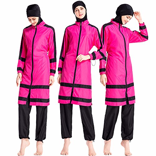 ziyimaoyi Frauen Muslimische Bademode, volle Abdeckung, islamisch bescheidener Badeanzug Muslim Burkini, Sonnenschutz, Badeanzüge mit Hijab, rose, XL von ziyimaoyi