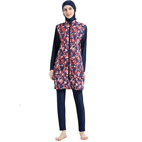 ziyimaoyi Muslimische Badeanzüge Badeanzug für Frauen, bescheidene islamische Bademode volle Länge Badeanzug - Mädchen & Damen konservative Bademode Burkini mit Hijab (rot, XL) von ziyimaoyi