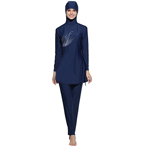 ziyimaoyi Muslimische Damen-Bademode, bedruckt, florales Muster, islamischer Badeanzug, Schwimmen, Surfen, Sportbekleidung, blau, XXL von ziyimaoyi