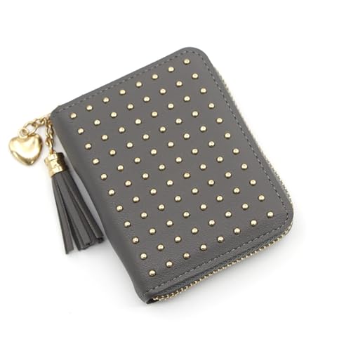 zouxangzz Kurze Damen-Geldbörse, exquisite Weiden-Nagel-Clutch, modisch, Reißverschluss, Münzbörse, grau, S, Modern von zouxangzz