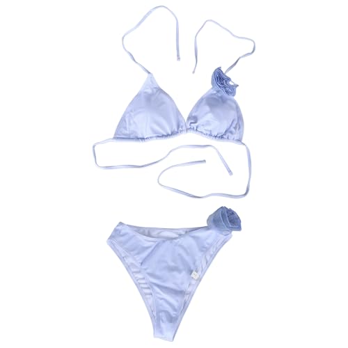 zuousxbs Badeanzug Für Frauen Zweiteilige Badeanzüge Neckholder Bikinis Oberteil Und Hochtailliertes Unterteil 3D Blumen Badebekleidung von zuousxbs