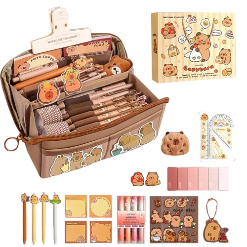 Capybara Stationery Set, Large Capacity Pencil Case, Cute Capybara Pen Organizer, Capybara Pencil Pouch for Kids, Wide Opening Pencil Case, Capybara Stationery Bag with Pens, Cute Capybara Pen Bag von zwxqe